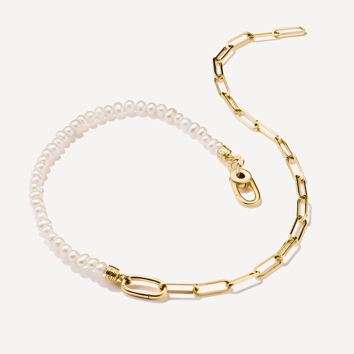 Thomas Sabo Gold Plated Paperclip and Pearls Connect Link Necklace