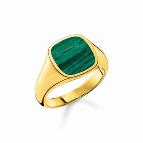Thomas Sabo Gold Plated Sterling Silver Classic Green Ring