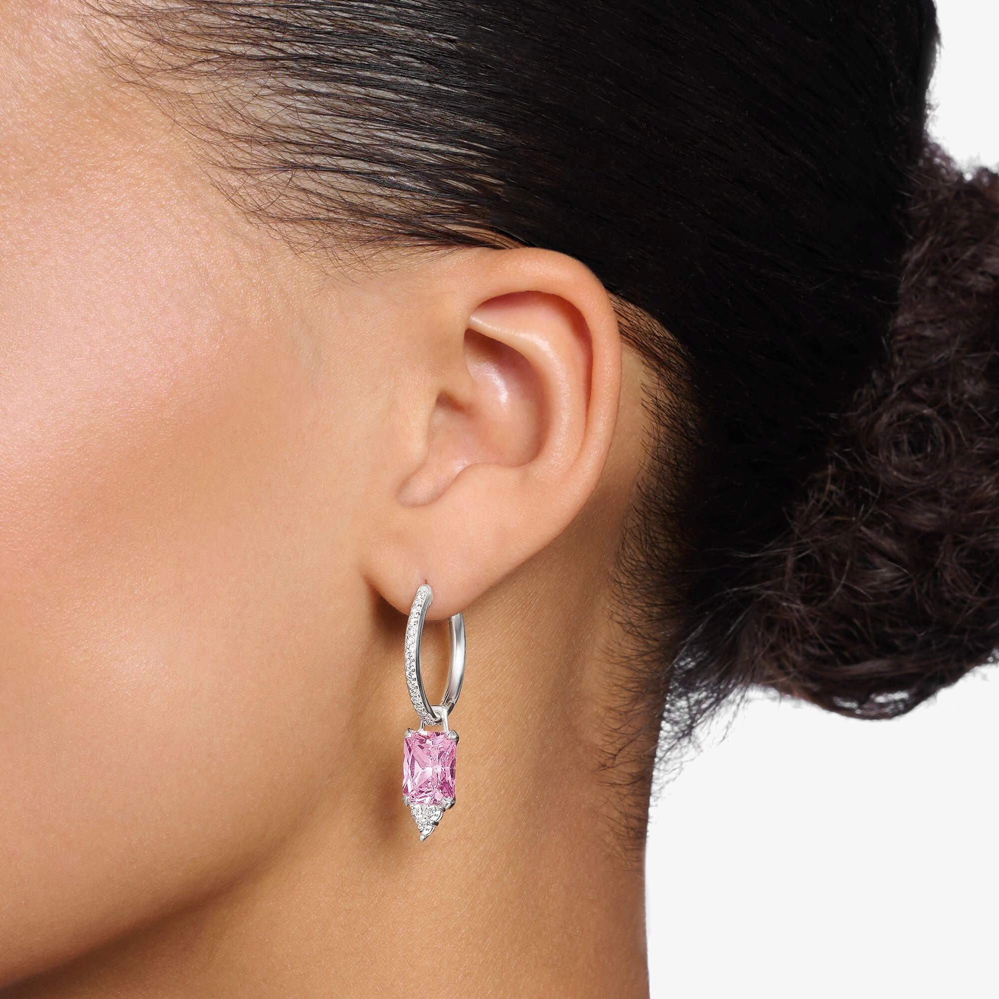 Thomas Sabo Hoop earrings with pink and white stones silver