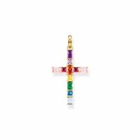 Thomas Sabo Pendant Gold Tone Cross with Colourful Stones