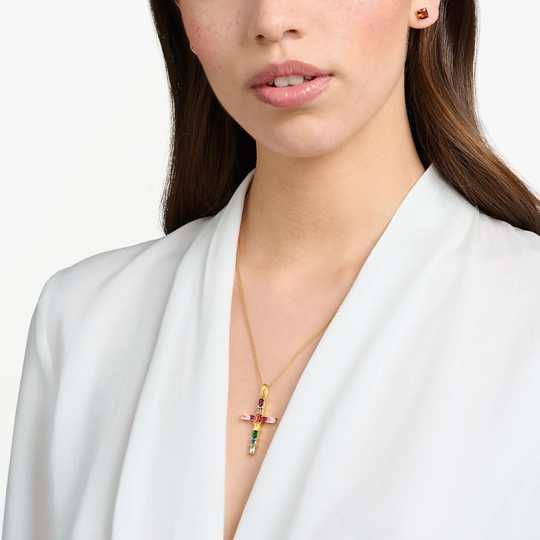 Thomas Sabo Pendant Gold Tone Cross with Colourful Stones