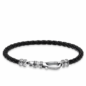 Thomas Sabo Rebel at Heart Sterling Silver Black Leather Lobster Clasp Bracelet