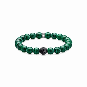 Thomas Sabo Rebel At Heart Sterling Silver Green Black Cat Bracelet