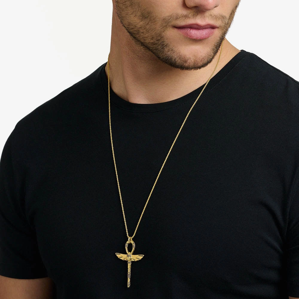 Thomas Sabo Sterling Silver Gold Plated Ankh Sign Beetle Black Pendant