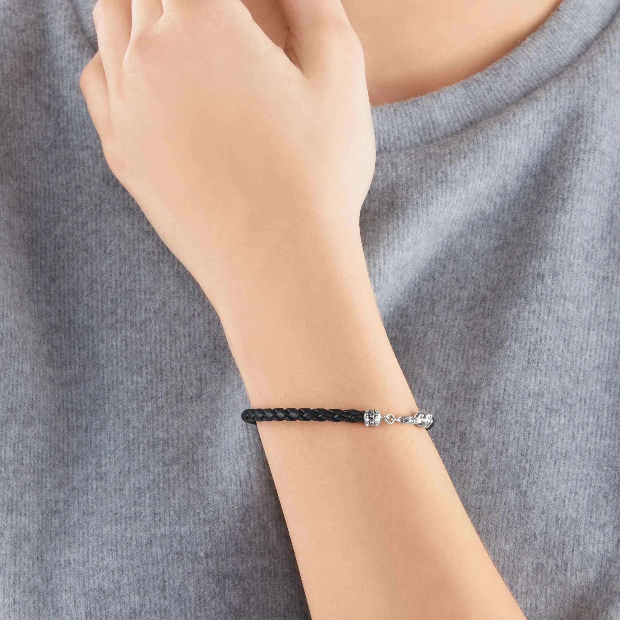 Thomas Sabo Sterling Silver Leather Black Bracelet 17cm