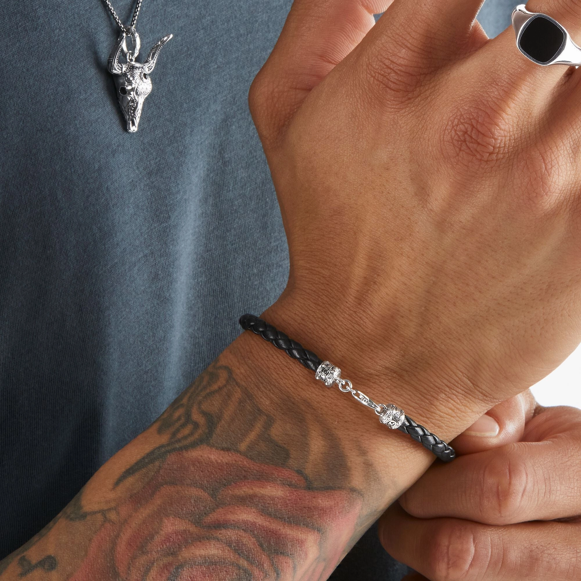 Thomas Sabo Sterling Silver Leather Black Bracelet 19cm