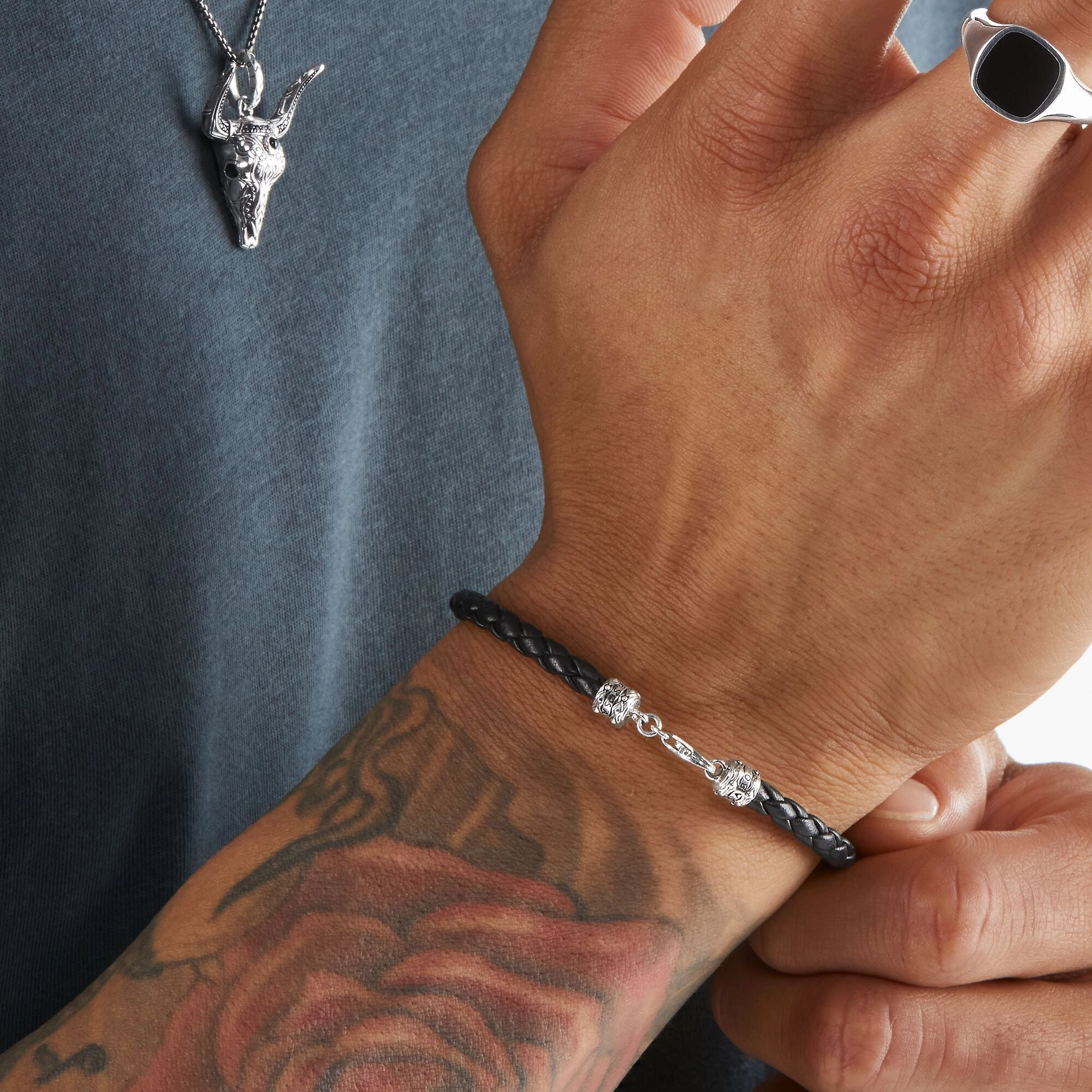 Thomas Sabo Sterling Silver Leather Black Bracelet 19cm
