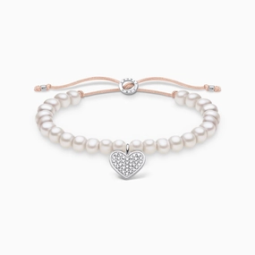 Thomas Sabo Sterling Silver Pearl Pave Heart Bracelet