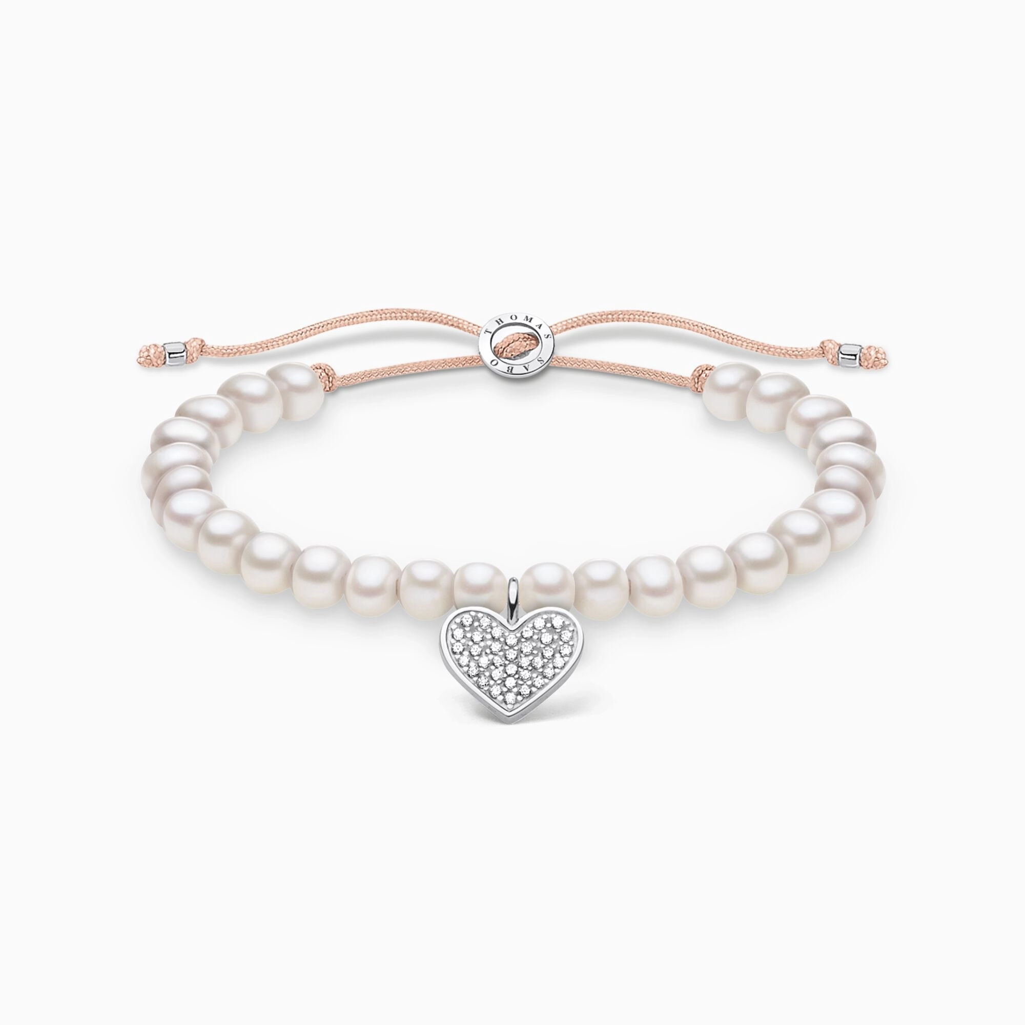 Thomas Sabo Sterling Silver Pearl Pave Heart Bracelet