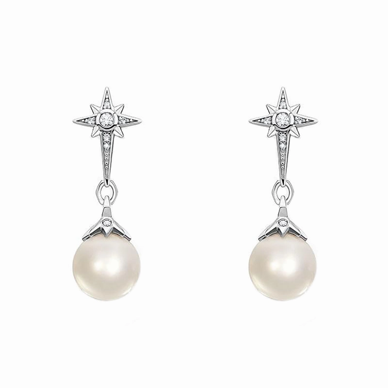 Thomas Sabo Sterling Silver Pearl Star Drop Stud Earrings