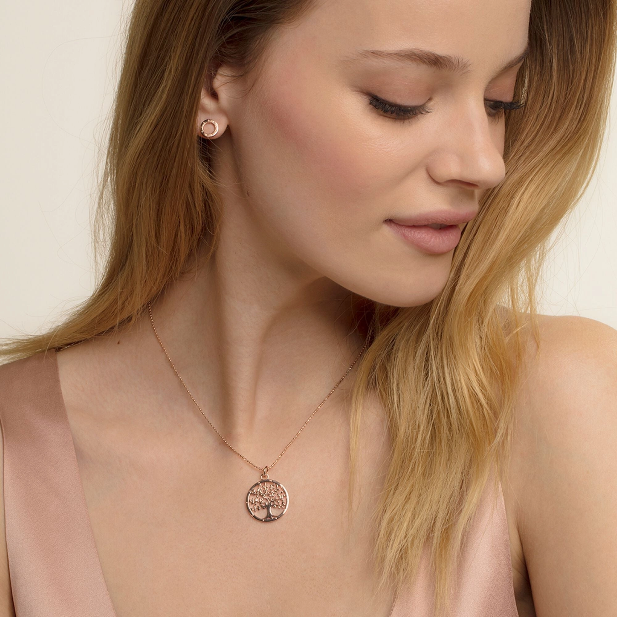 Thomas Sabo Sterling Silver Rose Gold Plated Tree Of Love Necklace