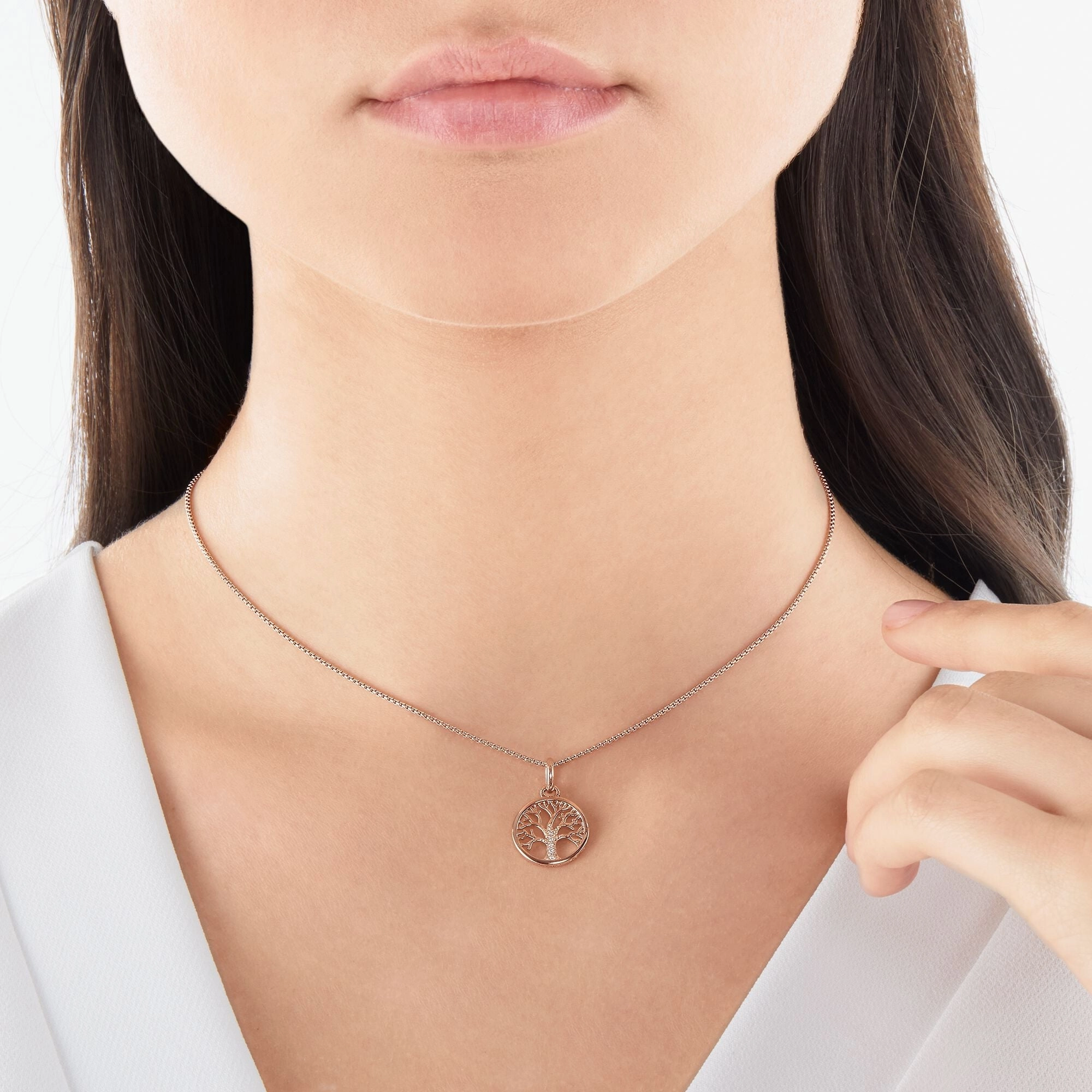 Thomas Sabo Sterling Silver Rose Gold Plated Tree Of Love Necklace