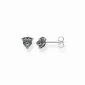 Thomas Sabo Sterling Silver Wild Black Cat Stud Earrings