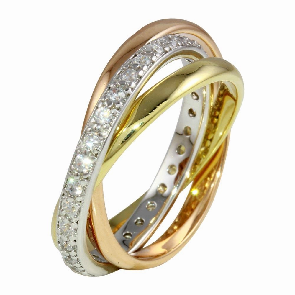 Three-Tone 925 Sterling Silver Ring Set with CZ - STR01080