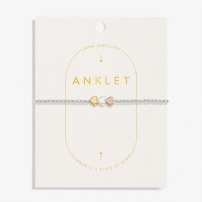 Three Tone Heart Silver Gold Plated & Rose Gold Plated Anklet 8623