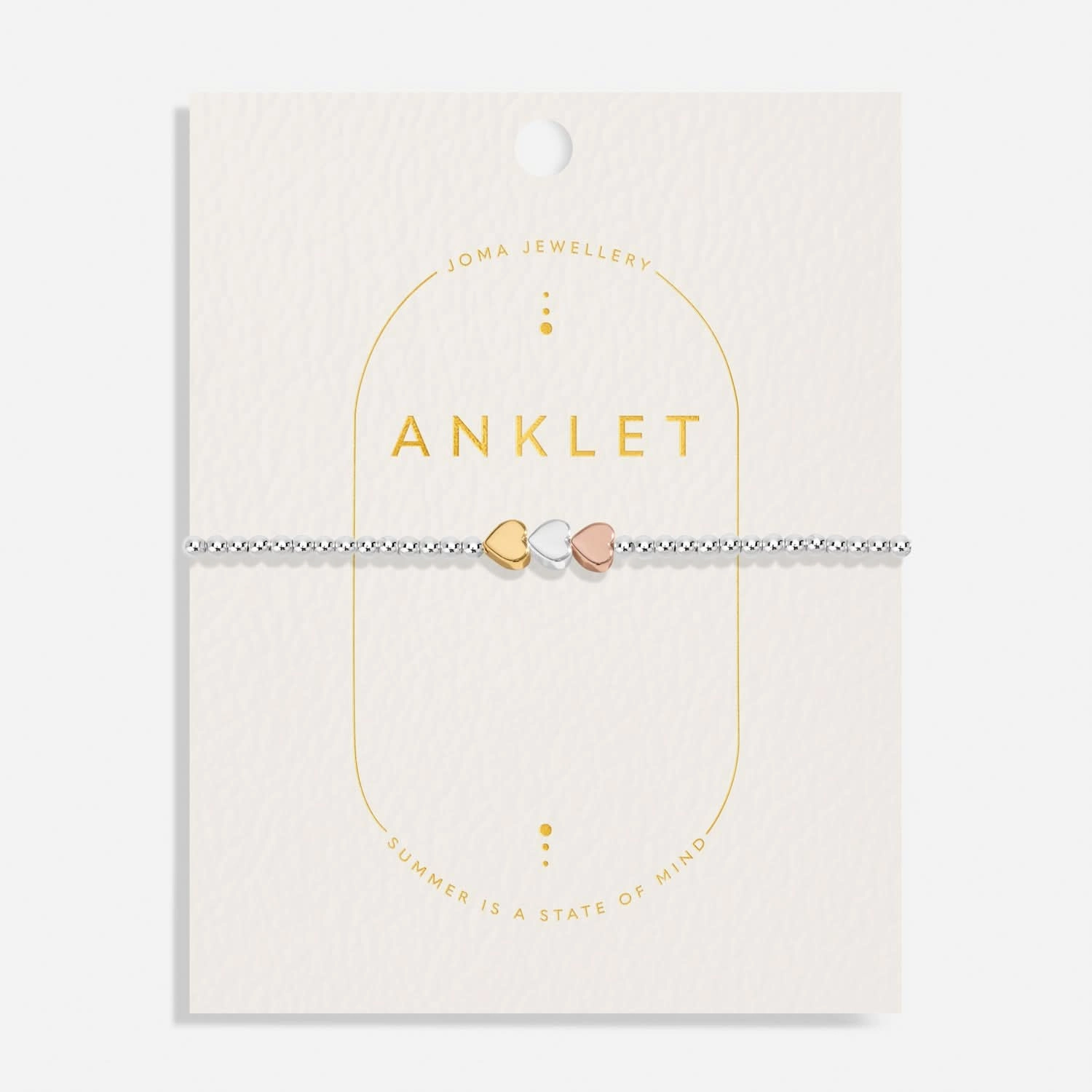 Three Tone Heart Silver Gold Plated & Rose Gold Plated Anklet 8623