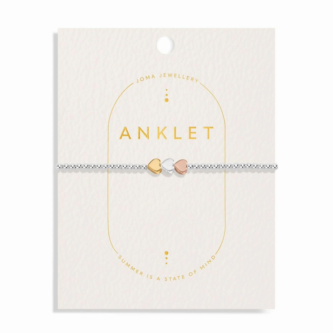 Three Tone Heart Silver Gold Plated & Rose Gold Plated Anklet 8623