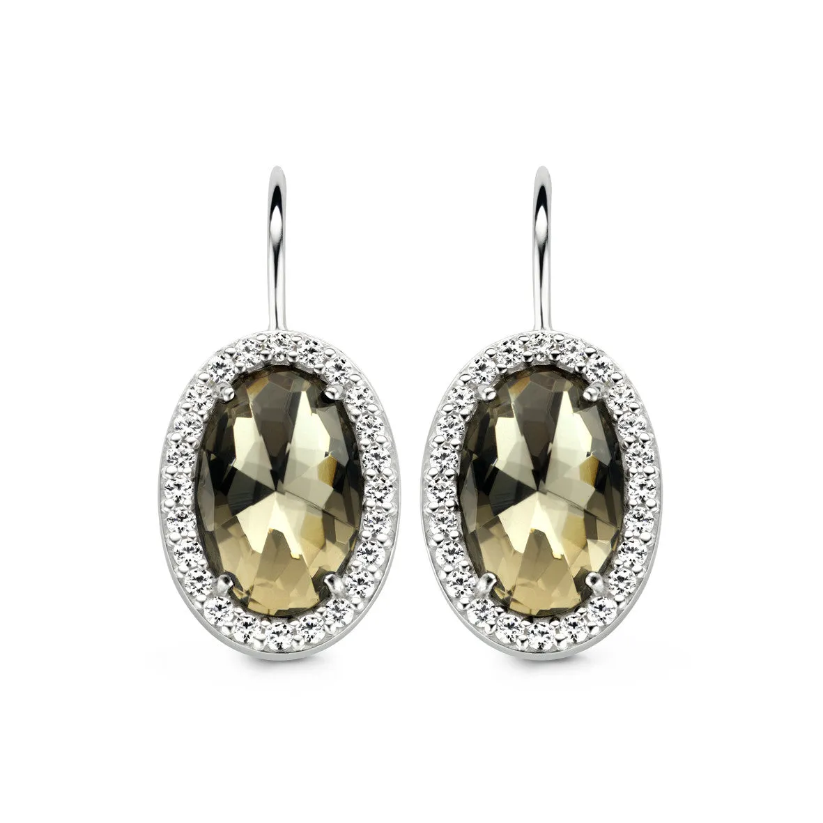 Ti Sento Earrings Silver And Brown Cubic Zirconia Oval