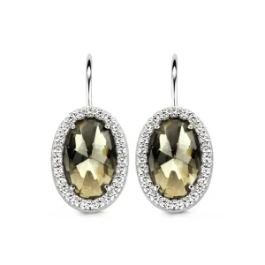 Ti Sento Earrings Silver And Brown Cubic Zirconia Oval