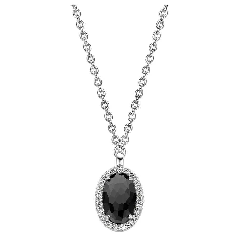 Ti Sento Sterling Silver Black Zirconia Oval Necklace D