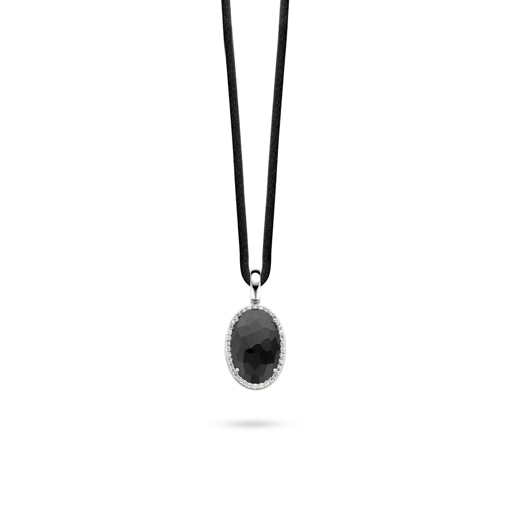 Ti Sento Sterling Silver Black Zirconia Oval Pendant D