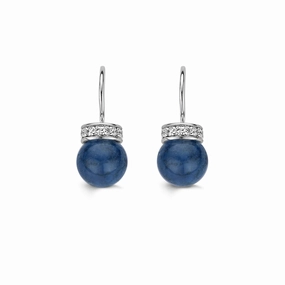 Ti Sento Earrings Drop Silver And Blue Catseye Bead Cubic Zirconia Top