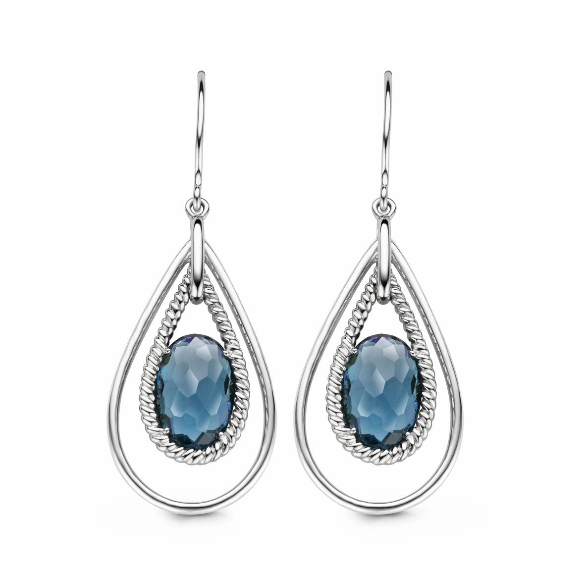 Ti Sento Earrings Drop Silver And Blue Cubic Zirconia Oval