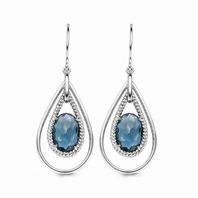 Ti Sento Earrings Drop Silver And Blue Cubic Zirconia Oval