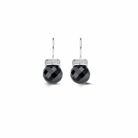 Ti Sento Earrings Drop Silver And Onyx Bead Cubic Zirconia Top