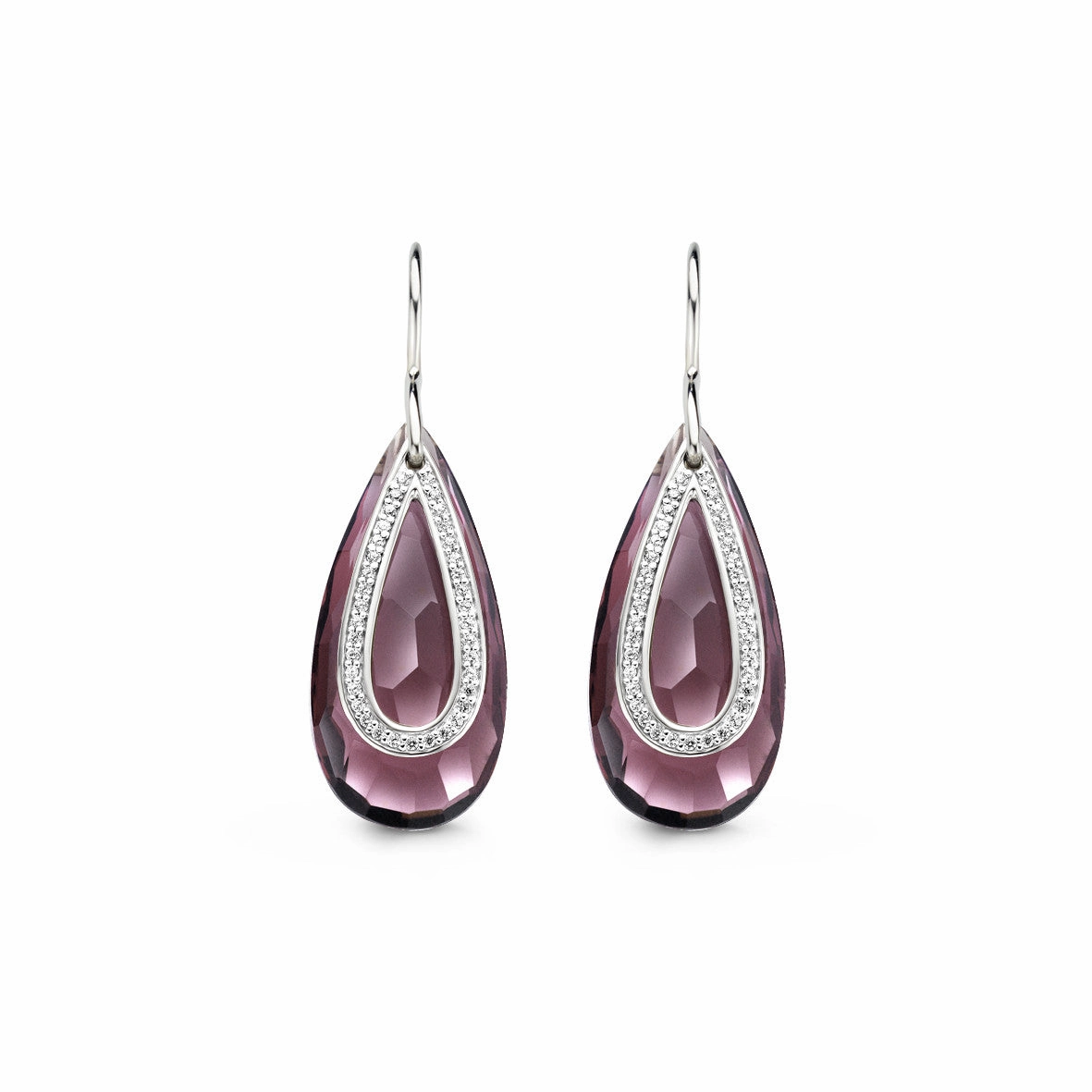 Ti Sento Earrings Drop Silver And Purple Cubic Zirconia Pear