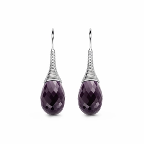 Ti Sento Earrings Drop Silver And Purple Cubic Zirconia Pear