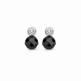 Ti Sento Earrings Drop Silver With Black And White Cubic Zirconia Round