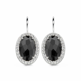 Ti Sento Earrings Silver And Black Cubic Zirconia Oval