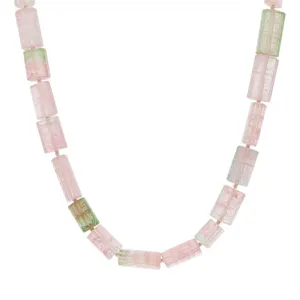 Tourmaline Pink Green Beaded Chunky Necklace D