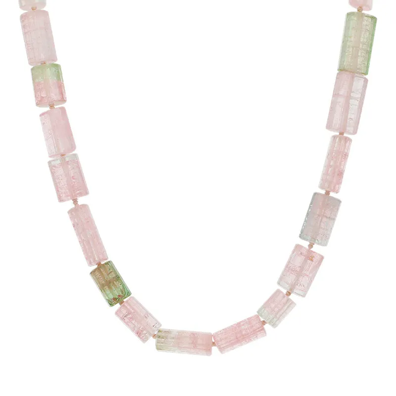 Tourmaline Pink Green Beaded Chunky Necklace D