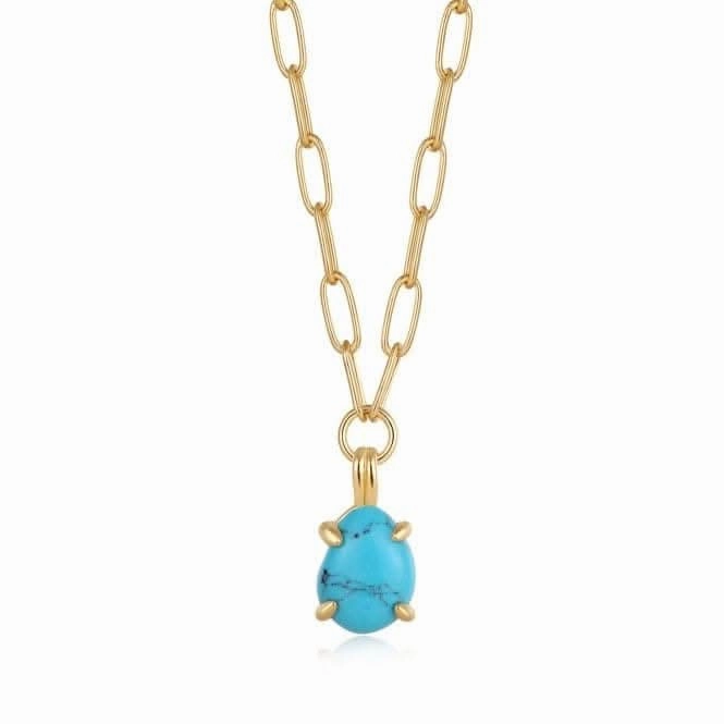 Turquoise Chunky Chain Drop Pendant Necklace N044-04G