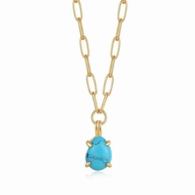 Turquoise Chunky Chain Drop Pendant Necklace N044-04G