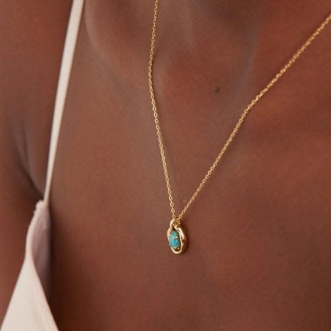 Turquoise Wave Circle Pendant Necklace N044-03G