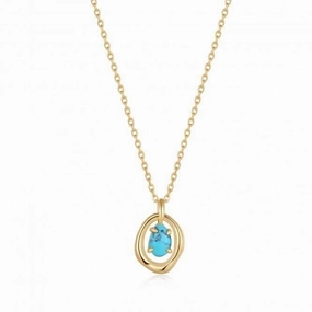 Turquoise Wave Circle Pendant Necklace N044-03G