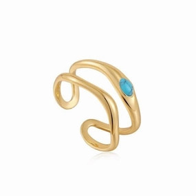 Turquoise Wave Double Band Adjustable Ring R044-03G