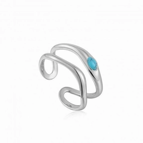 Turquoise Wave Double Band Adjustable Ring R044-03H