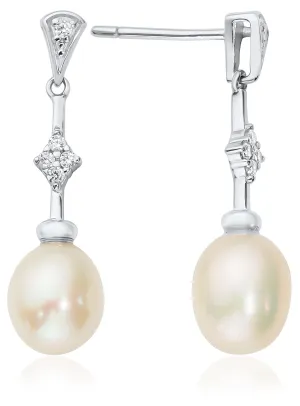 Waterford Jewellery Sterling Silver Pearl Cubic Zirconia Drop Earrings