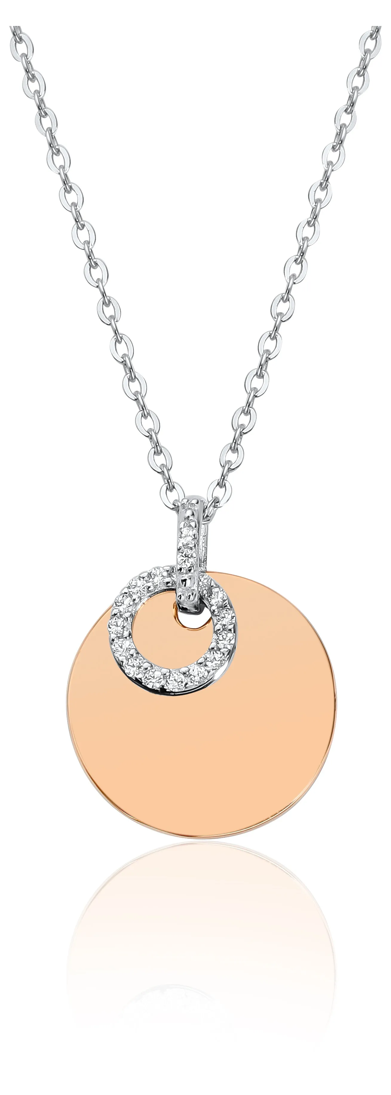 Waterford Jewellery Sterling Silver Rose Cubic Zirconia Disc Necklace