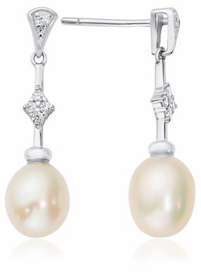 Waterford Jewellery Sterling Silver Pearl Cubic Zirconia Drop Earrings