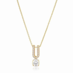 White Zirconia Ellisse Carezza Uno Necklace SJ-N2354-CZ-YG