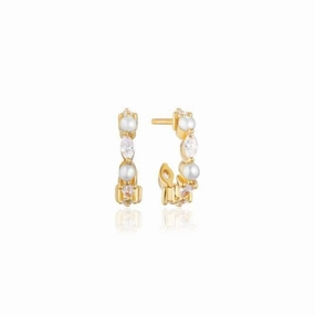 White Zirconia Freshwater Pearl Adria Creolo Piccolo Earrings SJ-E12234-PCZ-YG