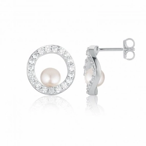 White Zirconia Ponza Circolo Earrings SJ-E12348-PCZ