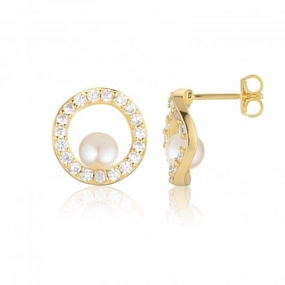 White Zirconia Ponza Circolo Earrings SJ-E12348-PCZ-YG
