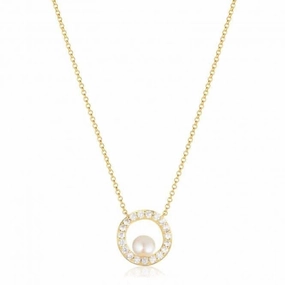 White Zirconia Ponza Circolo Necklace SJ-N12348-PCZ-YG