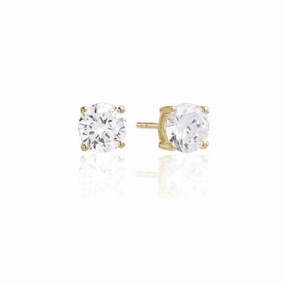 White Zirconia Princess Round Earrings SJ-E7MMRD-CZ(YG)
